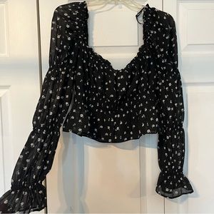 Black floral long sleeve top